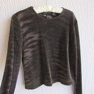 Y2K Crop Animal Print Metallic Pullover Top 12 12P Large Form Fit Burgundy Green
